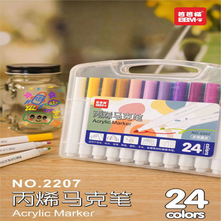 Baba Cat 24 Colors Acrylic Marker Pen Student Drawing Marker Pen Creative DIY Doodle Color