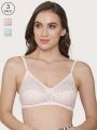 Kalyani pack of 3 non-padded Self printed cotton bra (34 Size) Pink, Beige, Sky.