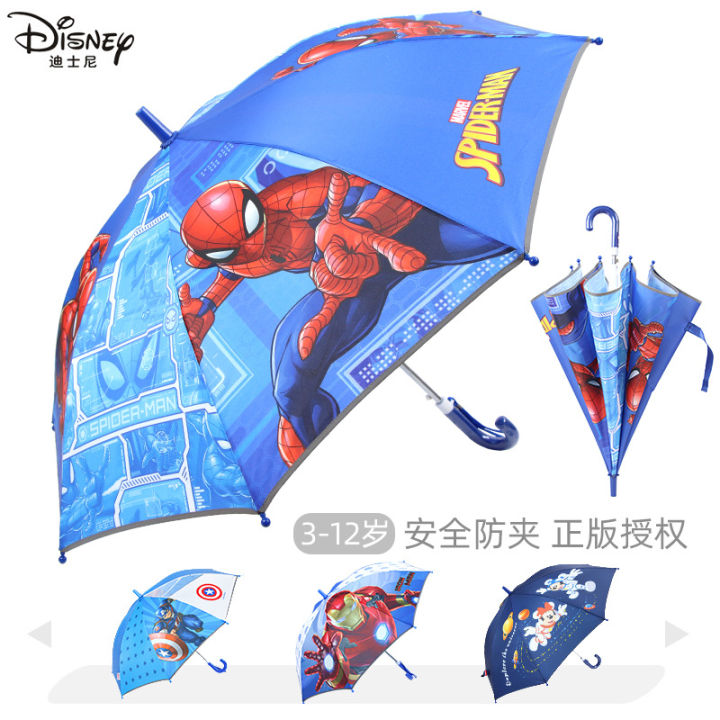 Disney Marvel Kids Umbrella Male and Female Student Long Handle Umbrella Semi-Automatic Eye Umbrella Spider-Man Umbrella American Team Kids