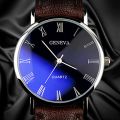 Men Watch Roman Numerals Blu-Ray Faux Leather Band Quartz Analog Business Wrist Watch. 