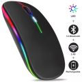 Rechargeable Wireless RGB Waterproof Optical Mouse, For Pc and Laptop Gamer Dual Model 2.4GHz Mouse - Nano receiver - Palm Grip - Black Fun Gaming - Optical Wireless Mouse.