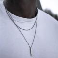 Vnox 3D Vertical Bar Necklaces for Men, Layering Stainless Steel Geometric Pendant, Layered Wheat Rope Cuban Chain, Boy Collar.