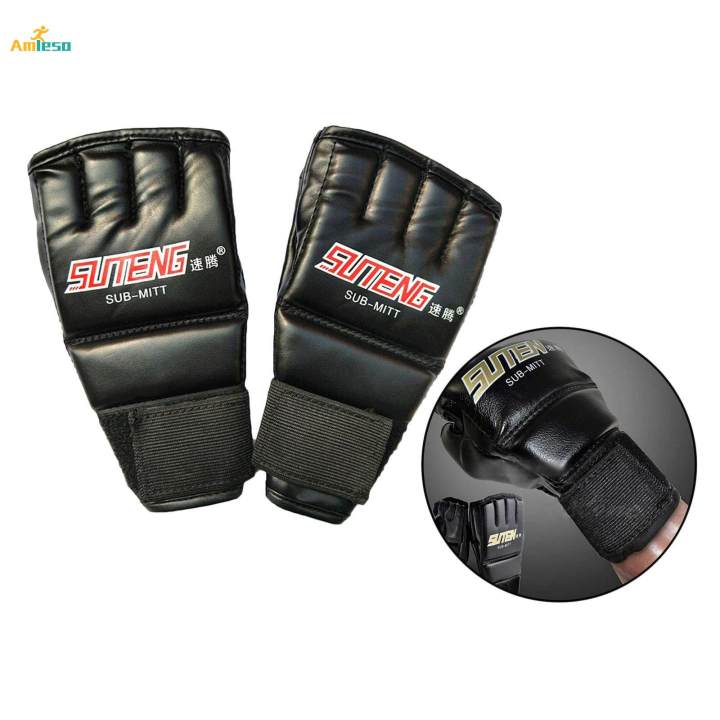 MMA Half Finger Boxing Fight Gloves Mitts for Sparring Punching Bag Training - for Adults Black 3