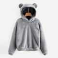 5XL Cute Bear Ear Fuzzy Hoodie Pullover Korean Fashion Loose Warm Fleece Sweatshirt Women's Hoodies Jacket Coat худи оверсайз. 