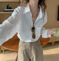 Hong Kong Style Mid-Length White Shirt Coat Early Autumn Top Women's New Design Sense Niche Korean Long Sleeve Shirt.