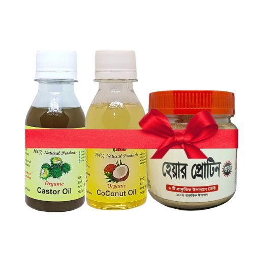 Hair Protein=100gm+ Coconut Oil=100ml. + Castor Oil=100ml. For Hair Care. This product is made of natural ingredients. It does not contain any chemicals.