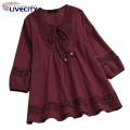 Women T-shirt Lace-Up Plus Size Casual Lady Spring Blouse.