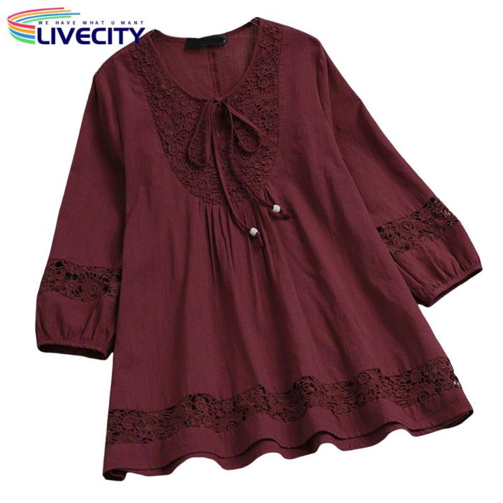 Women T-shirt Lace-Up Plus Size Casual Lady Spring Blouse