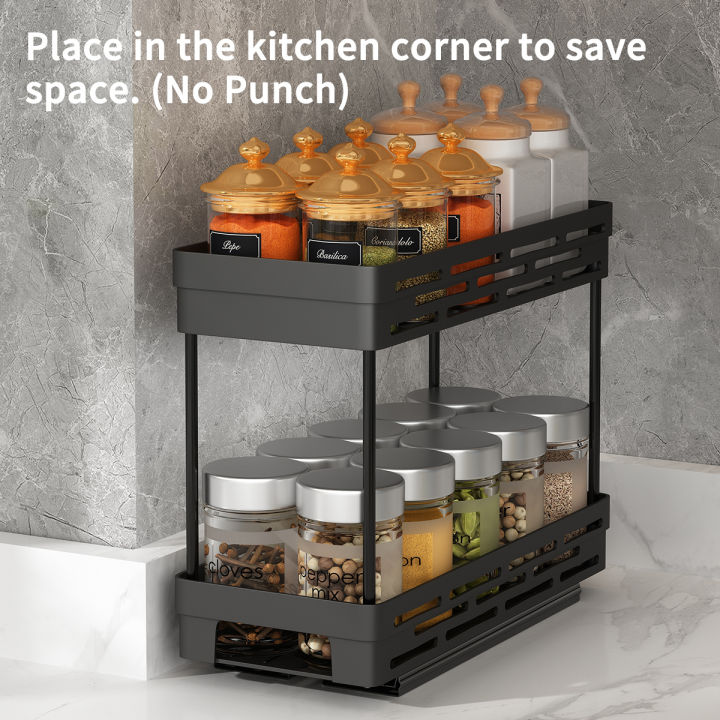 WORTHBUY%20Double-layer%20Seasoning%20Jar%20Plastic%20Storage%20Rack%20Shelves%20Pull-out%20Spice%20Jar%20Storage%20Organizer%20For%20Kitchen%20Cabinet%20-%20Image%204
