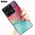 Biruiqu For Xiaomi Mi 14T Pro Shockproof Starry Colorful Tempered Glass Back Soft Silicone Edge Case Cover. 