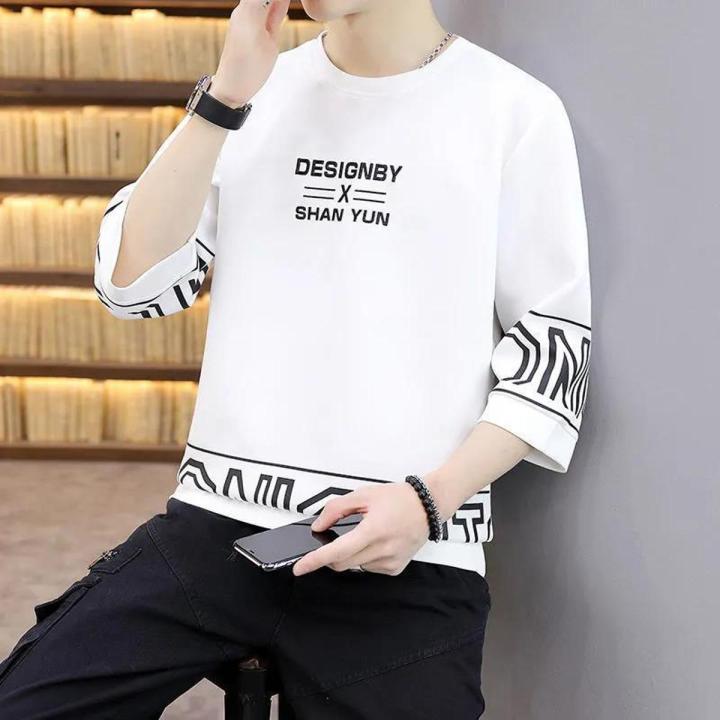 【2023】 Fashion O-Neck Loose Printed All-match T-Shirt Men's Clothing 2023 Spring New Casual Pullovers Three Quarter Korean Tee Shirt