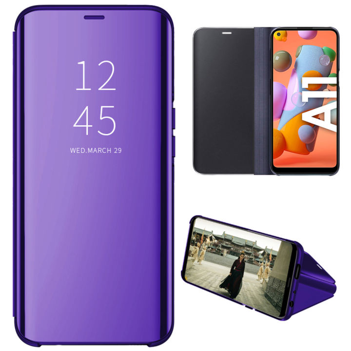 Smart%20Mirror%20Flip%20Phone%20Case%20For%20Samsung%20Galaxy%20A11%20View%20PU%20Leather%20Stand%20Protective%20Cover%20-%20Image%203