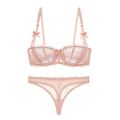 Varsbaby Lingerie Half Cup Lace Slim Bra Set Bow with Thong Woman.