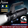 Auoyo Multifunctional Portable Flashlight Upgrade Three Light Source Flashlight Removable Handle P50 Flashlight White&Yellow Dual Wick Telescopic Zoom Double Floodlight Bracket Hole Design For Night Fishing Running Camping Adventure. 