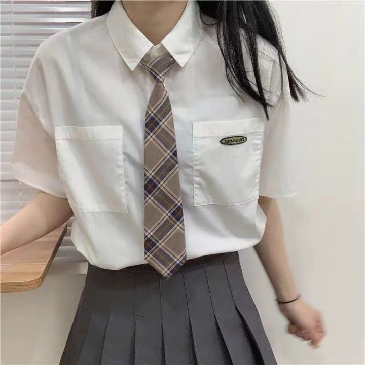 Alien JK Plaid Necktie Cotton Uniform School College Neckwear Small Lazy Ties Shirt Dress Accessories Young Girls Boy Daily Cravat 7CM