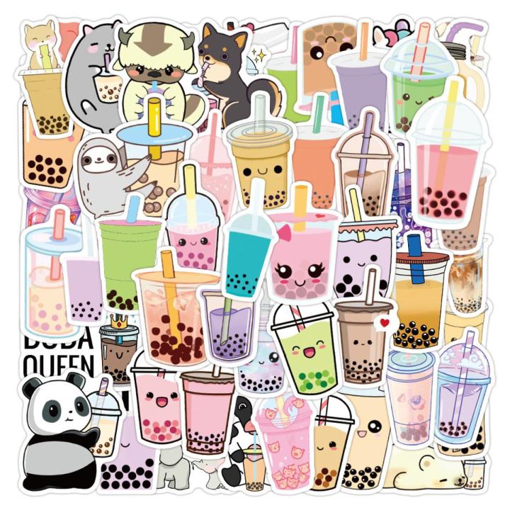 50pcs Cute Boba Sticker Kawaii Bubble Tea Sticker Waterproof Vinyl Water Bottle Sticker Laptop Sticker Stationery
