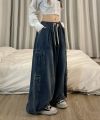 Grunge Hot Girl Vintage Big Pocket Oversized Baggy Cargo Jeans Femme Elastic Waist Straight Wide Leg Pants Denim Trousers women.