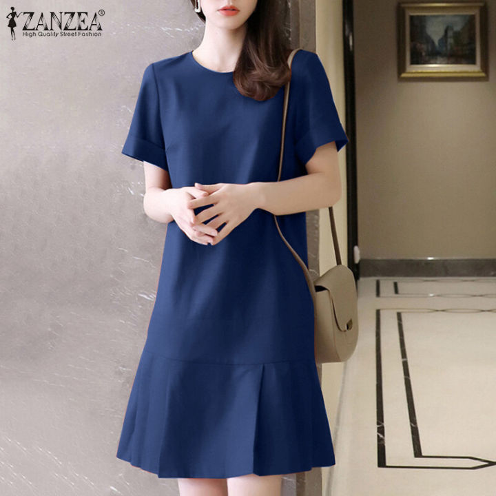 ZANZEA%20Women%20Short%20Sleeve%20O%20Neck%20Flare%20Swing%20A%20Line%20Mini%20Dress%20Party%20Gown%20Short%20Dresses%20#11%20-%20Image%204