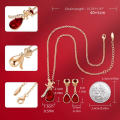 Luxury Fashion Ruby Rose Flower and Droplet Shape Pendant Necklace Earrings Set for Women Wedding Anniversary Jewelry Set Gift.