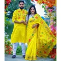 Screen Print Saree and Dhupian Block Print Punjabi (Sari and Punjabi) for Combo Couples Set. 