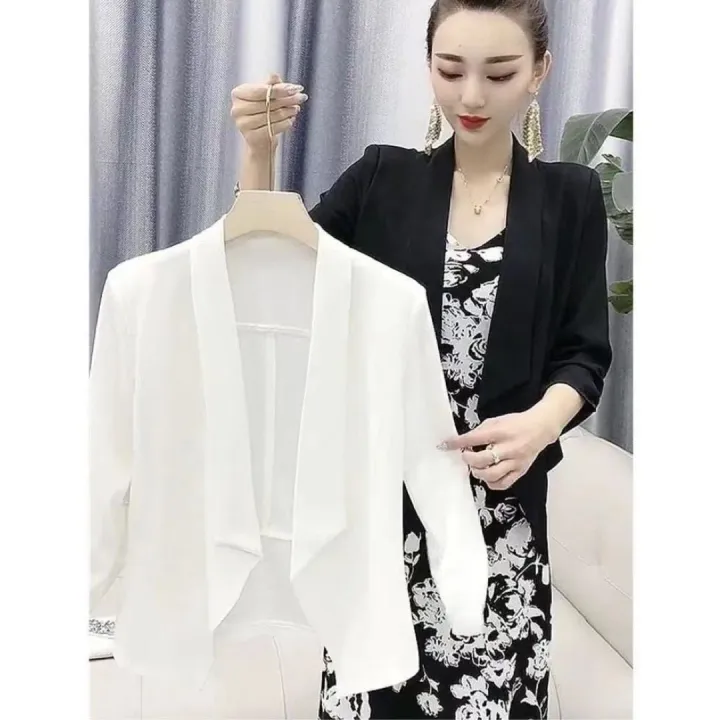Chiffon%20Small%20Suit%20Short%20Coat%20Women's%20Thin%20Suspender%20Skirt%20Shawl%20Outer%20Match%20Blouse%20Women's%20Short%20Summer%20Sun%20Protection%20Cardigan%20-%20Image%202