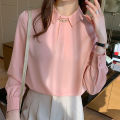 Pink Shirt Women's Long Sleeve Spring New Korean Style Western Style Design Sense Niche Fashion High-End Satin Top.