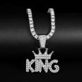 KING Crown Pendant Necklace for Men Punk Letter Necklace for Male Iced Out Stainless Steel Twist Chain Couple Hip Hop Jewelry. 