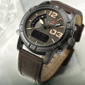 NAVIFORCE NF9095 Luminous Faux Leather Strap Analog Digital Watch for Men- Chocolate. 