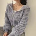 【Top Selling Item】 2023 Korean Style Casual Hooded Knitted Cardigan Laid-back Loose Elegant Zipper Sweater Jacket. 
