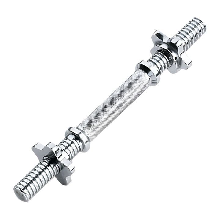 12 Inch Dumbbell Bar Silver – Steel Dumbbell Rod with Spin Lock for Weight Lifting Gym Exercise