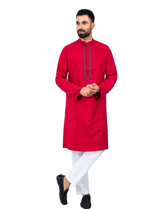 Lubnan%20Maroon%20Color%20Indian%20Fabrics%20Regular%20Fit%20Panjabi%20For%20Men%20Eid%20Collection%20-%20Image%203