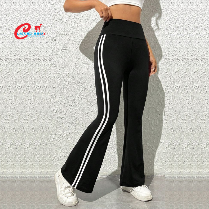 Striped Tape Side Flare Leg Pants For Women's