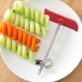 New Vegetable Fruit Spiral Twist Knife Stainless Steel Manual Spiral Carving Cutter Kitchen Tray Decoration Vegetable Knife Spiral Carving Tool Red. 