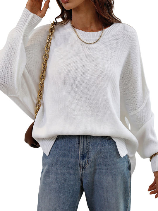 Funne%20eshopWomen%20Autumn%20Loose%20Knitwear,%20Solid%20Color%20Long%20Sleeve%20Round%20Neck%20Slit%20Hem%20Elegant%20Sweater%20-%20Image%208