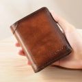 Men Wallet Genuine Leather Rfid Blocking Trifold Wallet Vintage Thin Short Multi Function ID Credit Card Holder Male Purse Money.