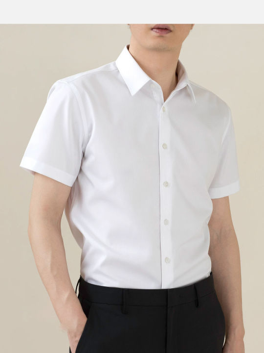 夏季短袖白衬衫男免烫抗皱弹力修身商务休闲职业正装男士半袖衬衫