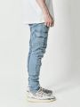 Jeans Men Black Cargo Pants Multi Pockets Denim Pantalones Blue Slim Fit Overol Hombre Fashion Casual Streetwear Trousers 3XL. 