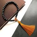 【The road to happiness Store】Natural Black Onyx Stone Rudraksha 33 Prayer Beads Muslim Tasbih Prayer Ciristal Tassel Rosary Women Men 1pc. 