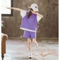 Girls New Summer Loose Thin Ventilate 2PCS Short Sleeve Tee+Pants Suits Korean Style 5 14 Years Teeange Girls Casual Clothes Set. 