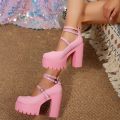 Women's Classic High Heels New Thick Heel Thick Sole High Heels Women's Sandals Fashion Buckle Ankle Strap Women's Casual Shoes.
