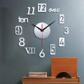 DIY Wall Clock - Modern 3D Mirror Wall Clock Decor,Roman Numerals Clock - Wall Sticker Clock Home Room Decor Black. 