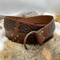 Medieval Belt for Men Cosplay Prop Renaissance Costume Embossed Larp Accessories O Ring Belt , Brown.