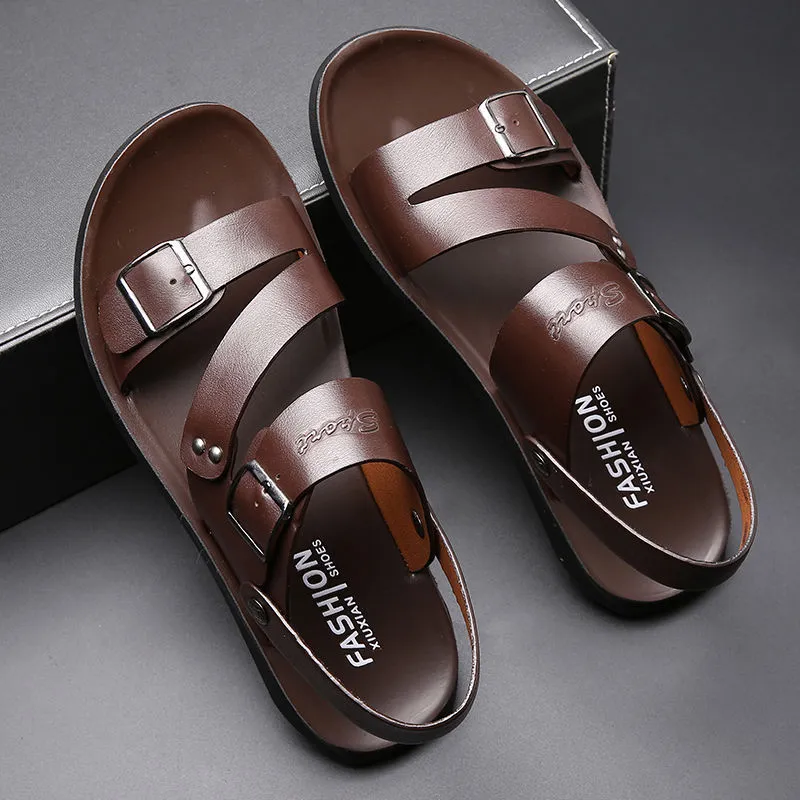 thumbnail image 2 of VOODUE Men's Leather Sandals - Breathable Summer Beach Slippers Outdoor Shoes 2 of 12