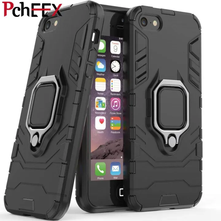 For Apple iPhone 5 / 5s / SE Phone Case, Silicone TPU and Hard PC Luxury Armor Shockproof Metal Ring Holder Cover Casing
