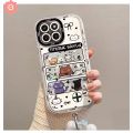 Art Graffiti Lucky Cartoon Animal Bear Cute Rabbit Cat Case Compatible for IPhone 11 15 13 14 12 Pro Max XR 7Plus XS Max X 15 14 7 8 Plus Luxury Bracelet Make Up Mirror Case.