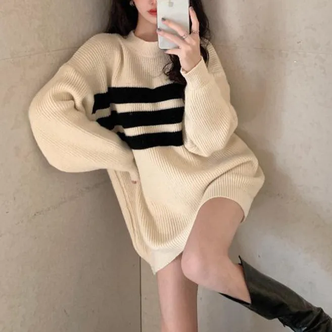 Autumn%20New%202023%20Striped%20Sweater%20Mid-Length%20Korean%20Style%20Pullover%20Small%20Knitted%20Inner%20Match%20Bottoming%20Skirt%20Women's%20Autumn%20and%20Winter%20-%20Image%203