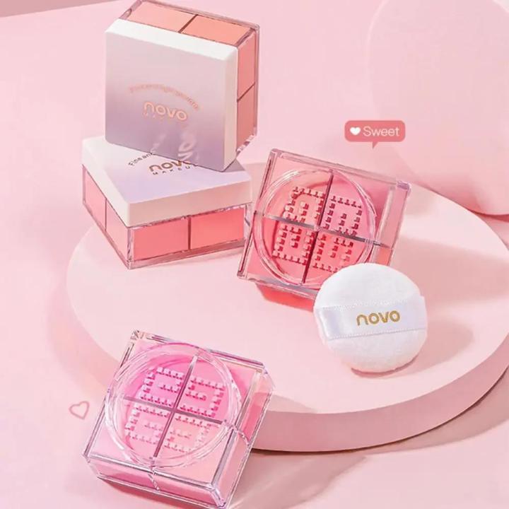 Latei Posies 4 Square Grid Face Blusher Vibrant Orange Makeup Blush Palette Cheek Contour Blush Powder Korean Makeup Rare Beauty 화장품