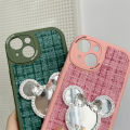 Jizetin for OPPO F19 Pro / A94 / Reno5 F Back Cover Shiny Bowknot Makeup Mirror Fabric Texture Back For Girls Soft Silicone Edge Phone Case.