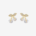 Trendy Cute Crystal Cherry Rhinestone New Stud Earrings for Women - Earrings for Girls Simple Top Fashion Jewelry Gift for Wedding Engagement Party. 