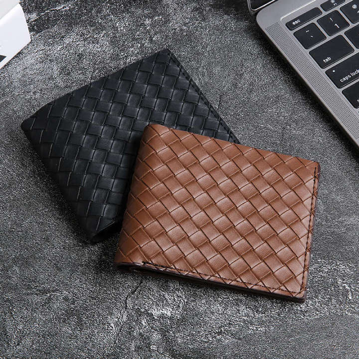 Woven Wallet Casual Premium Folding Thin Card Bag Money One Piece Men's Leather Clip